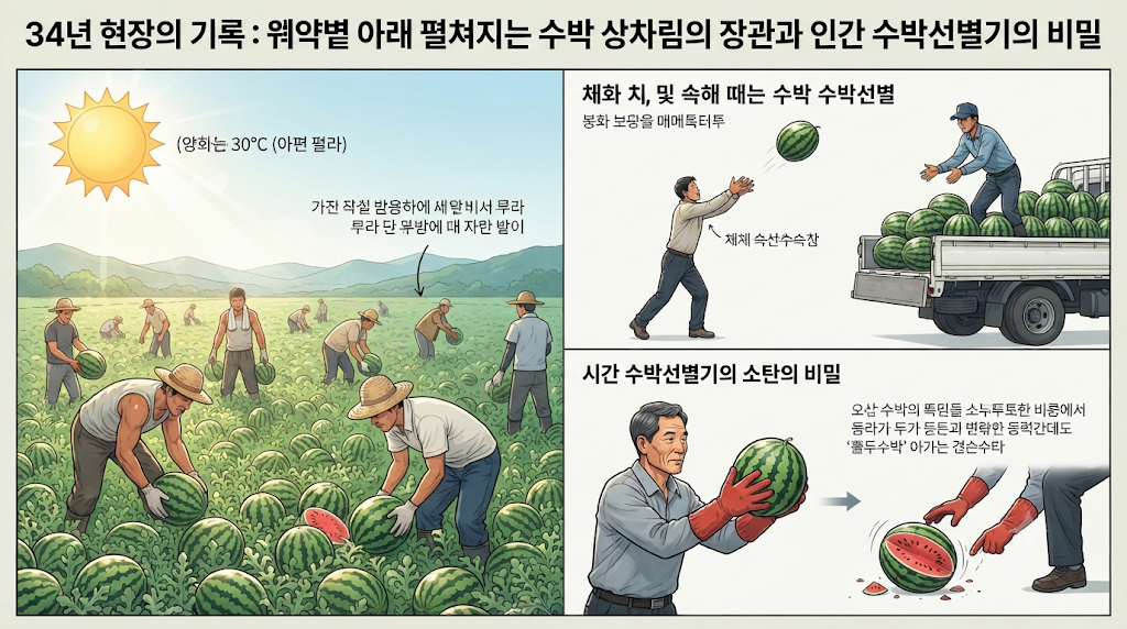 뙤약볕 아래 펼쳐지는 수박 상차의 장관과 인간 수박선별기의 비밀 1 수박선별기