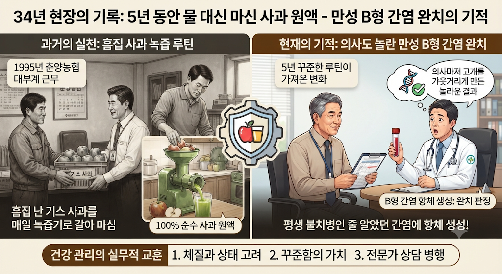 만성 B형 간염 항체 생성 완치 물 대신 마신 봉화사과 원액 1 만성 B형 간염 항체 생성 완치